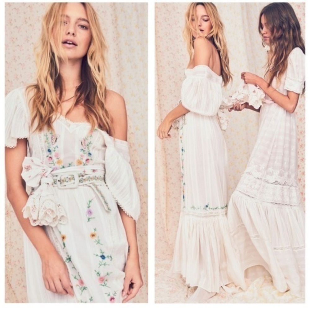 LoveShackFancy Damia Floral-Embroidered Cotton Maxi Dress